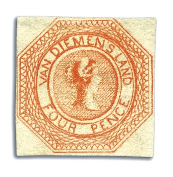 Stamp of Australia » Tasmania WITHDRAWN   1853 4d Bright Red-Orange unused, pl.1
