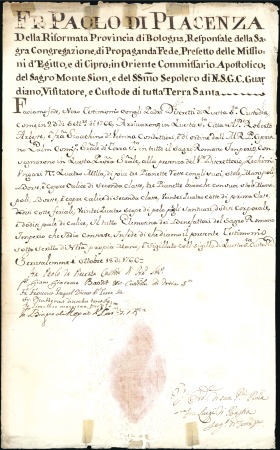 1766 Letter from Paolo di Piacenza, "...Custode di