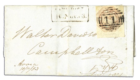 Stamp of Australia » Tasmania 1853 (Nov 10) Entire from Brookstead, Avoca, to Ca