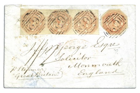 Stamp of Australia » Tasmania 1853 (Nov 11) Envelope sent registered from Hobart