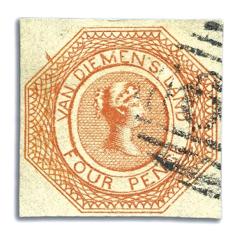 1853 4d Bright Red-Orange used, pl.1 1st state, fi
