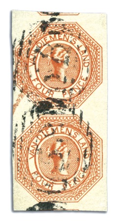 Stamp of Australia » Tasmania 1853 4d Bright Red-Orange used, pl.1 1st state ver