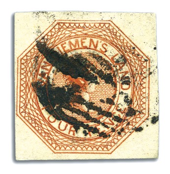 Stamp of Australia » Tasmania 1853 4d Bright Brownish Orange used, plate 1, stat