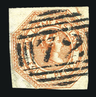 Stamp of Australia » Tasmania 1853 4d Bright Red-Orange pl.2 earliest impression