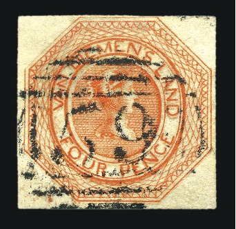 Stamp of Australia » Tasmania 1853 4d Brownish-Orange plate 2 earliest impressio