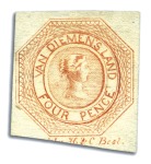 Stamp of Australia » Tasmania 1853 4d Orange pl.1 2nd state worn impression, two