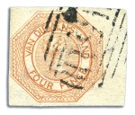 Stamp of Australia » Tasmania 1853 4d Orange, plate 1, state 2, intermediate imp