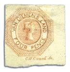 Stamp of Australia » Tasmania 1853 4d Orange pl.1 2nd state, two unused from pos