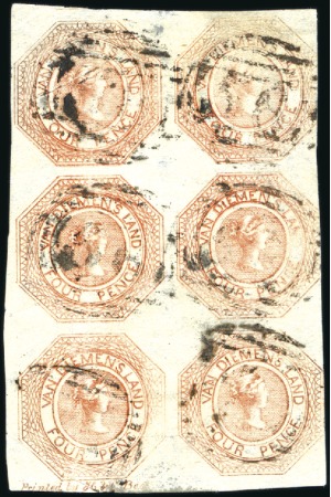 Stamp of Australia » Tasmania 1853-54 Courier 4d pale orange pl.1 2nd state bloc