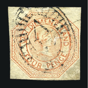 Stamp of Australia » Tasmania 1853 4d Orange, plate 1, state 2, clear margins, C