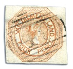 Stamp of Australia » Tasmania 1853 4d Orange, plate 1, state 2, used selection w