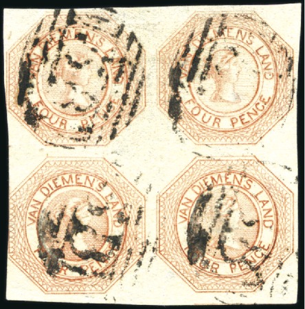 Stamp of Australia » Tasmania 1853-54 Courier 4d pale orange, plate 1, used bloc