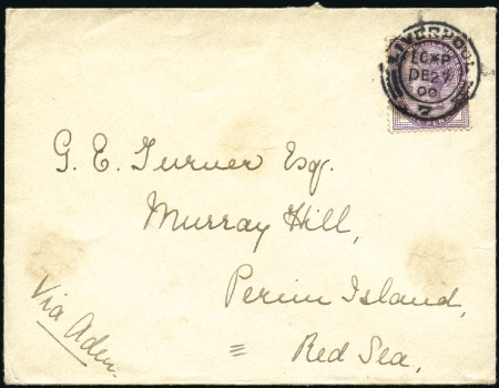 Stamp of India » Used Abroad PERIM: 1900 (Dec 27) Incoming envelope from Englan