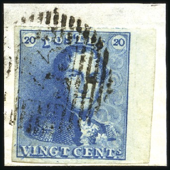 Stamp of Belgium 1849 Epaulettes 20c Bleu avec joli bord de feuille