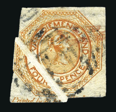 Stamp of Australia » Tasmania 1853-54 Courier 4d orange used, plate 2, with pre-
