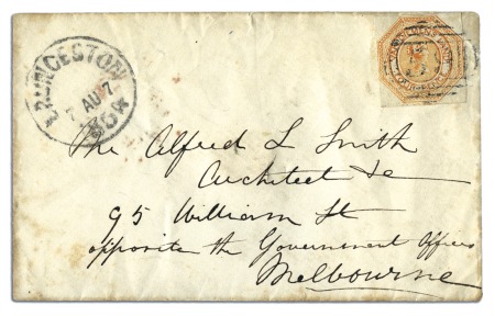 Stamp of Australia » Tasmania 1854 (Aug 7) Envelope from Launceston to Melbourne