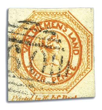 Stamp of Australia » Tasmania 1853 4d Orange used, plate 2, intermediate impress