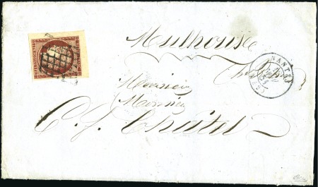 Stamp of France 1849 1F carmin, superbe bord de feuille, sur lettr