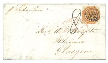 Stamp of Australia » Tasmania 1855 (Mar 13) Envelope from Hobart to Scotland wit