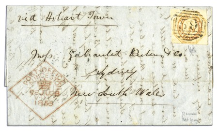 Stamp of Australia » Tasmania 1855 (Jun 28) Wrapper from Launceston to Sydney wi