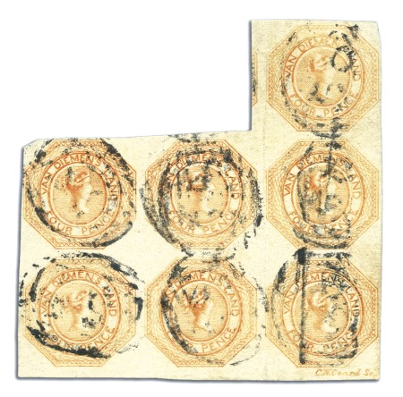 Stamp of Australia » Tasmania 1853 4d Yellowish Orange, plate 2, worn impression