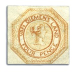 Stamp of Australia » Tasmania 1853 4d Orange pl.2, intermediate impression, "unu