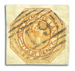 Stamp of Australia » Tasmania WITHDRAWN   1853 4d Orange, plate 2, early impress