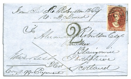 1855 (Nov 10) Entire from Private R. Robertson in 