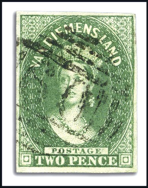 Stamp of Australia » Tasmania 1855 2d Green used, fine to very good margins, "60