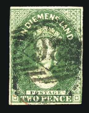 Stamp of Australia » Tasmania 1855 2d Deep Green used, very close to good margin