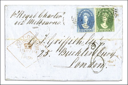 Stamp of Australia » Tasmania 1856 (May 19) Front and top backflap from Launcest