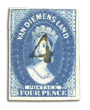 Stamp of Australia » Tasmania 1855 4d Blue and Dark Blue with "4" cancel of Macq