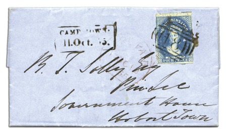 Stamp of Australia » Tasmania 1855 (Oct 11) Entire from Campbell Town to Hobart 
