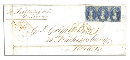 Stamp of Australia » Tasmania 1856 (Aug 15) Wrapper from Launceston to England w