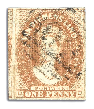 Stamp of Australia » Tasmania 1856-57 1d Pale Brick Red used, close to huge marg