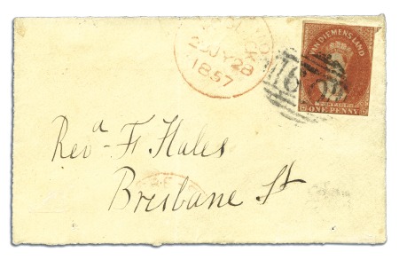 Stamp of Australia » Tasmania 1857 (Jul 28) Front sent locally in Launceston wit