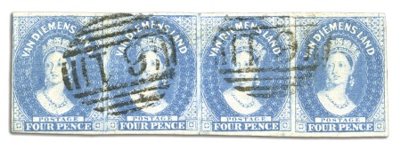 Stamp of Australia » Tasmania 1856-57 4d Blue used strip of four, pos.20-23 with