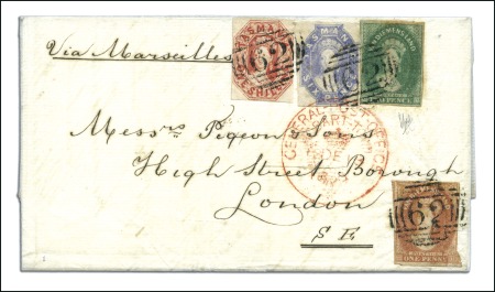 Stamp of Australia » Tasmania 1858 (Dec 13) Entire from Hobart to England with 1