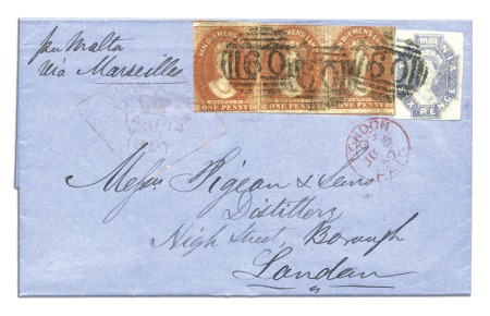 Stamp of Australia » Tasmania 1859 (Apr 14) Entire from Launceston to England wi