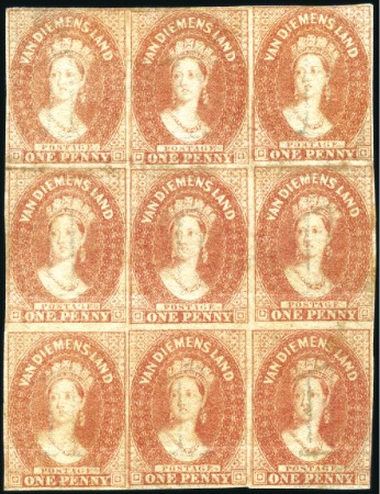 Stamp of Australia » Tasmania 1857-69 Chalon 1d dull vermilion unused block of n