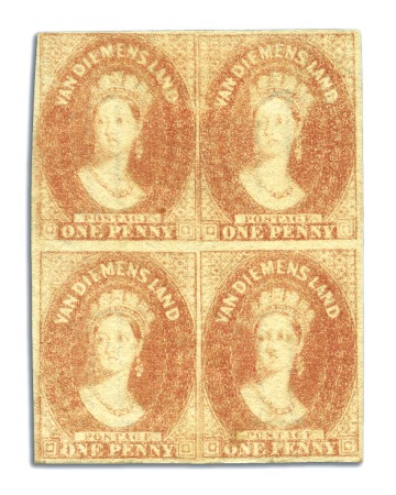 Stamp of Australia » Tasmania 1857-69 1d Pale Dull Vermilion unused block of fou