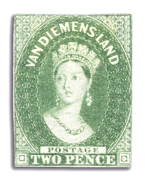 Stamp of Australia » Tasmania 1855 Paris Proof 2d in green on thin paper, touche