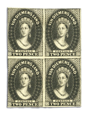 1855 2d Plate proof in black in block of four, tou