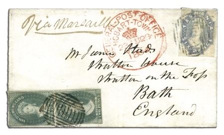 Stamp of Australia » Tasmania 1864 (Jun 23) Envelope from Hobart to England with