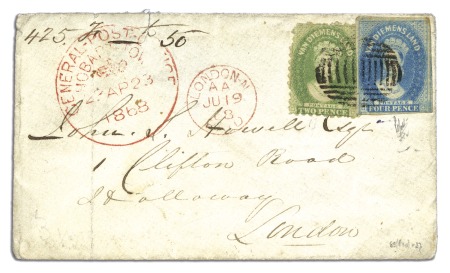 Stamp of Australia » Tasmania WITHDRAWN   1868 (Apr 23) Envelope from Hobart to 