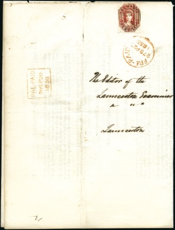 Stamp of Australia » Tasmania 1858 (Sep 27) Printed Parliamentary paper (not com