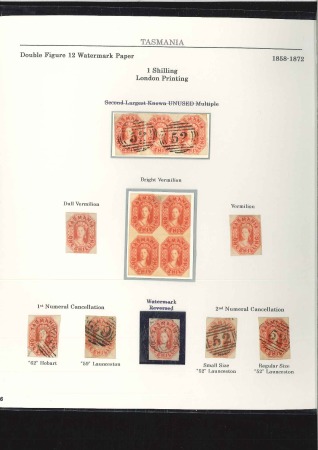 Stamp of Australia » Tasmania 1858 Chalon 1s vermilion selection incl. unused ve