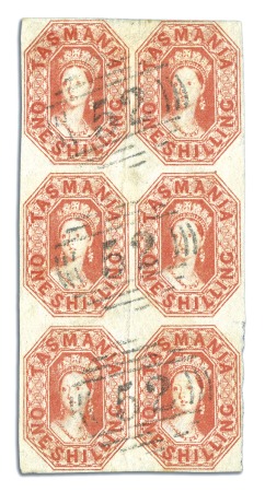 Stamp of Australia » Tasmania THE LARGEST KNOWN MULTIPLE

1858 1s Vermilion us