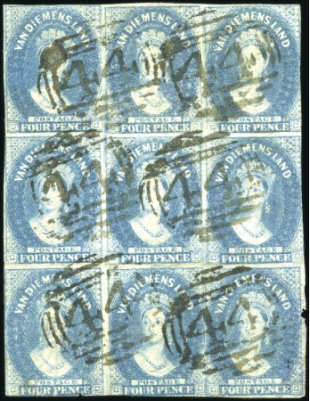 Stamp of Australia » Tasmania 1857-69 Chalon 4d blue used block of 9, touched in