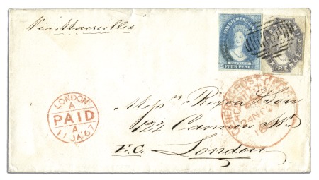 Stamp of Australia » Tasmania 1866 (Nov 11) Envelope from Hobart to England with